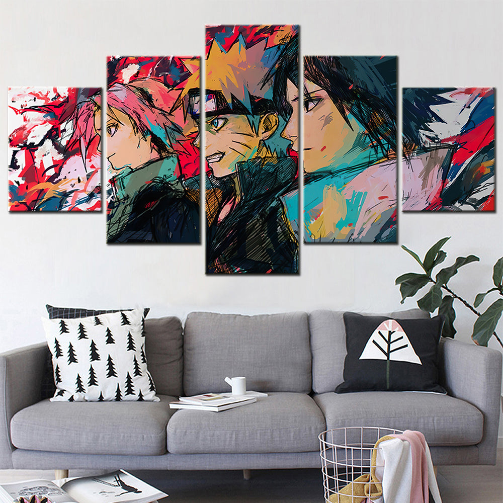 naruto - 5 pieces wall art - uzumaki naruto - uchiha sasuke - haruno sakura 2 - printed wall pictures home decor - naruto poster - naruto canvas