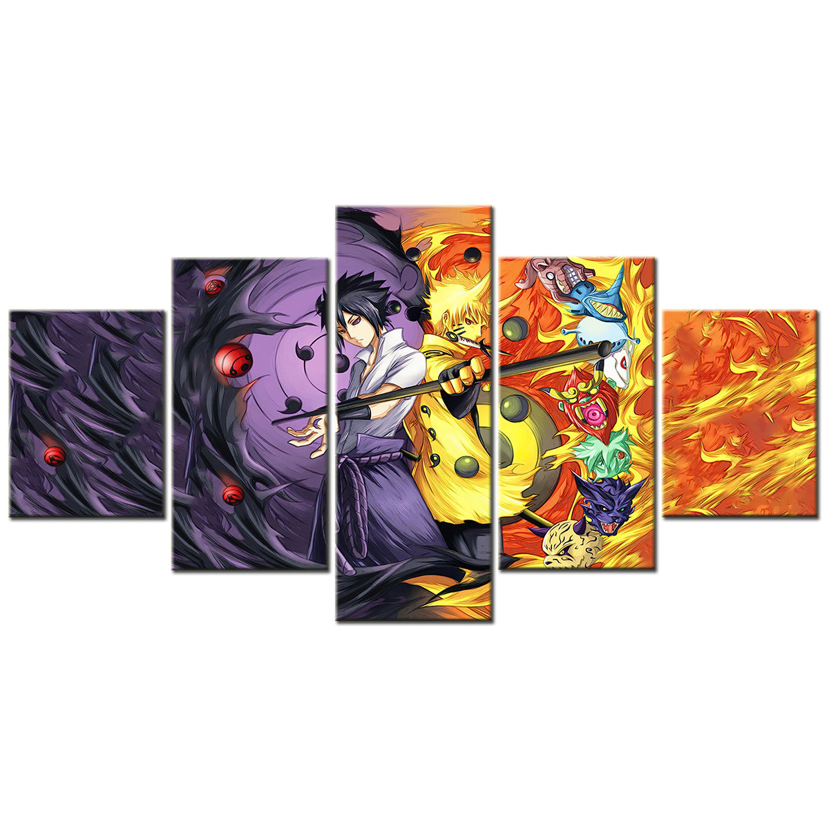 naruto - 5 pieces wall art - uzumaki naruto - uchiha sasuke 5 - printed wall pictures home decor - naruto poster - naruto canvas