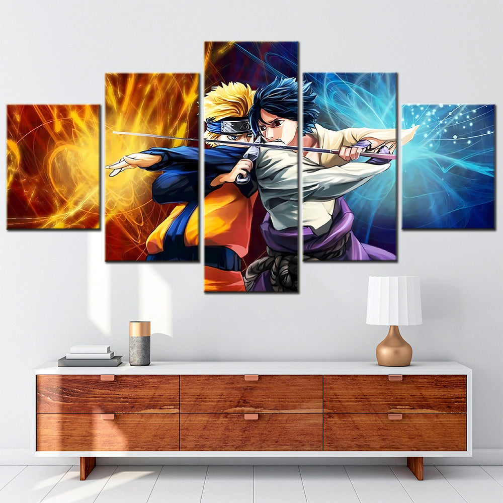 naruto - 5 pieces wall art - uzumaki naruto - uchiha sasuke 3 - printed wall pictures home decor - naruto poster - naruto canvas