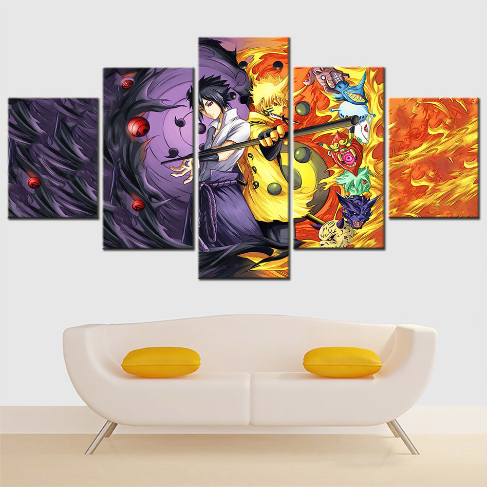naruto - 5 pieces wall art - uzumaki naruto - uchiha sasuke 5 - printed wall pictures home decor - naruto poster - naruto canvas