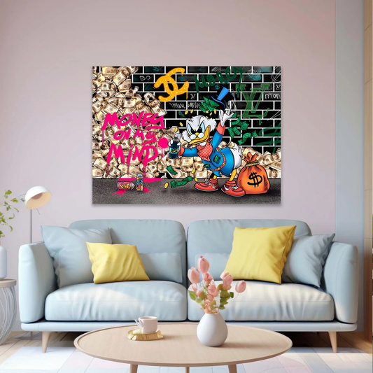 DN15 - Rich Duck Street Art, Home decor wall art, Scrooge Art Print, Rich Art Canvas, Wealth Building Sign, Uncle Scrooge Canvas, Investor Gift