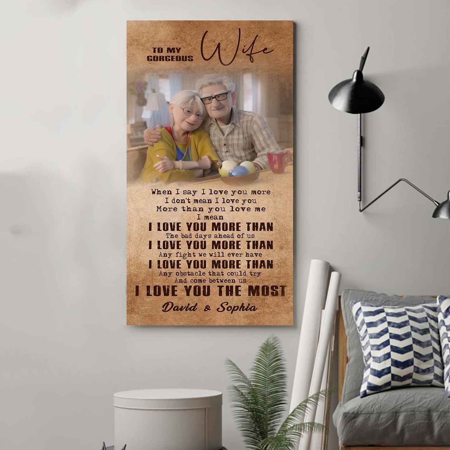 (x24) to my wife-i love you the most-carl & ellie-up - canvas poster