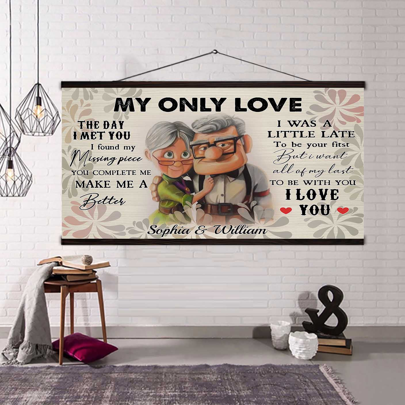 (t1) carl & ellie-up (2009 film) - to my wife-the day i met you- i found missing peace- canvas - poster