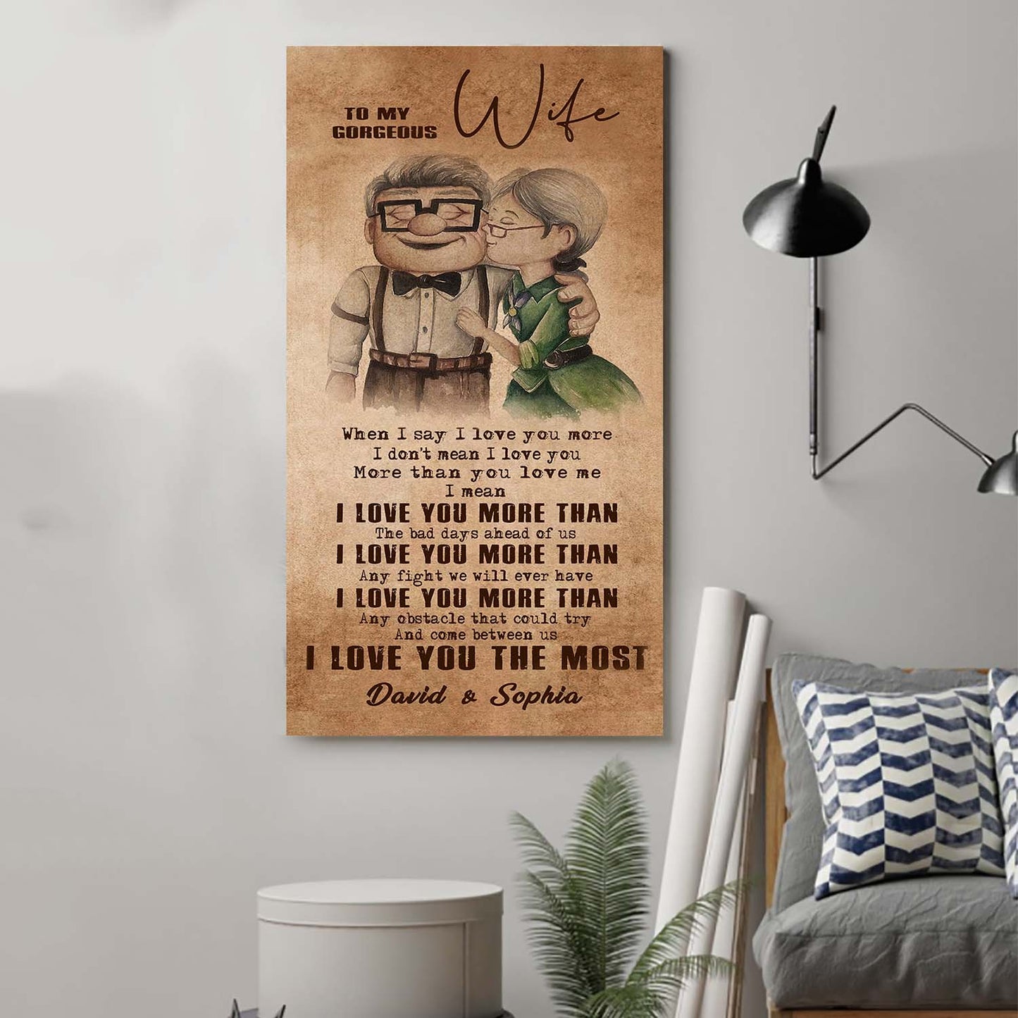 (x24) to my wife-i love you the most-carl & ellie-up - canvas poster