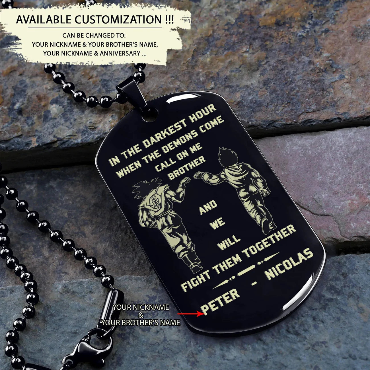 call on me brother- navy - dragon ball - goku vegeta- soldier - engraved dog tag all style