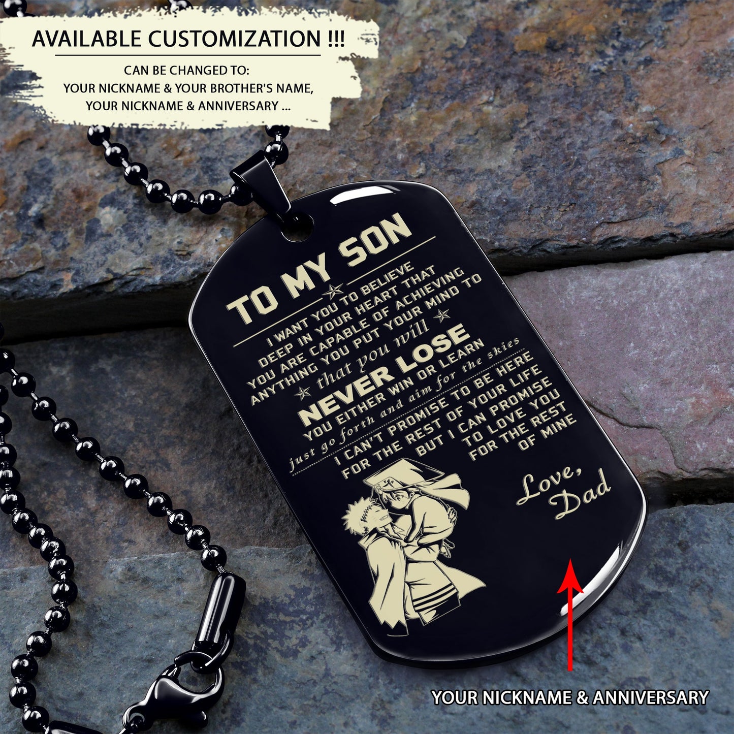 to my son-never lose - dragon ball - goku vegeta- soldier - engraved dog tag all style