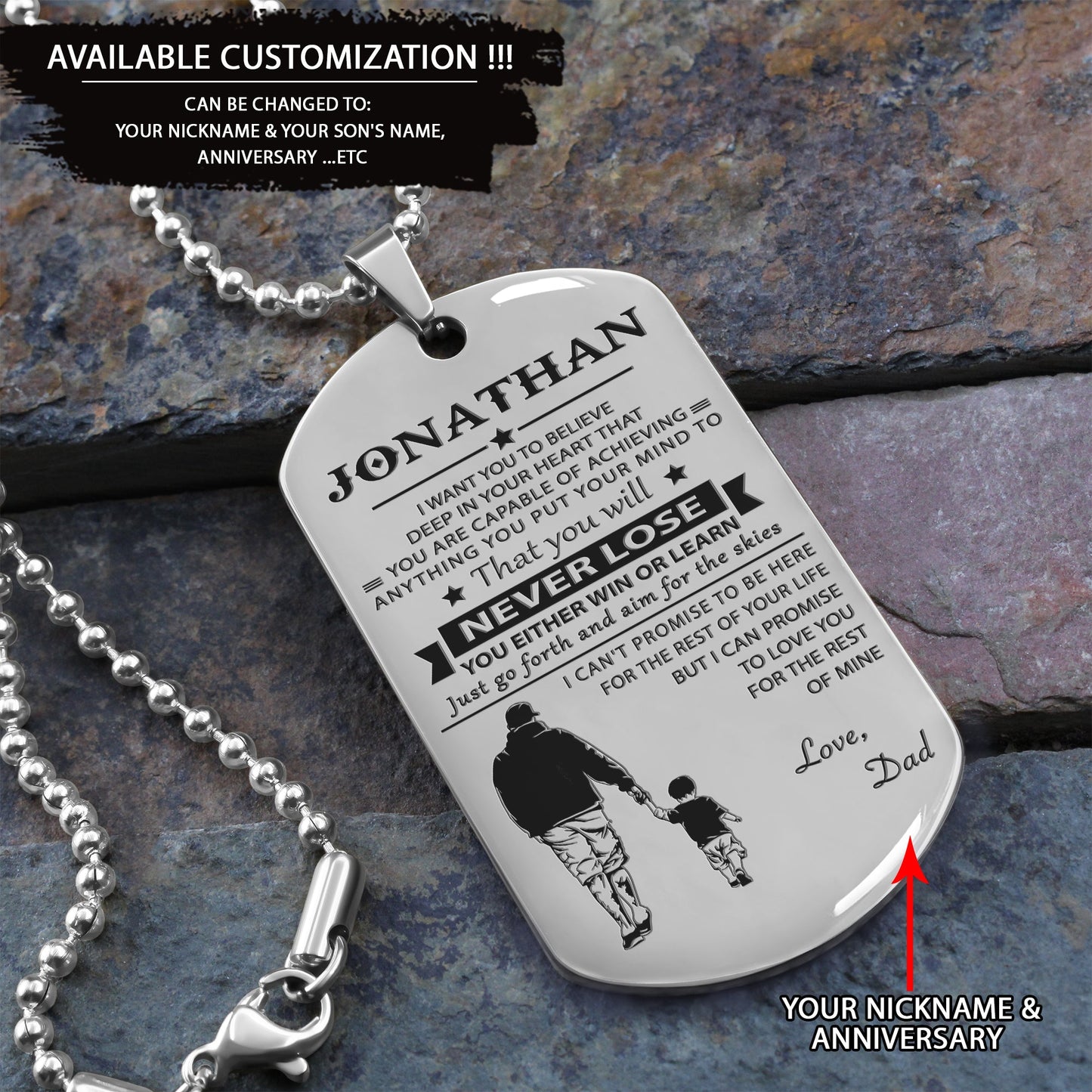 to my son-never lose - dragon ball - goku vegeta- soldier - engraved dog tag all style
