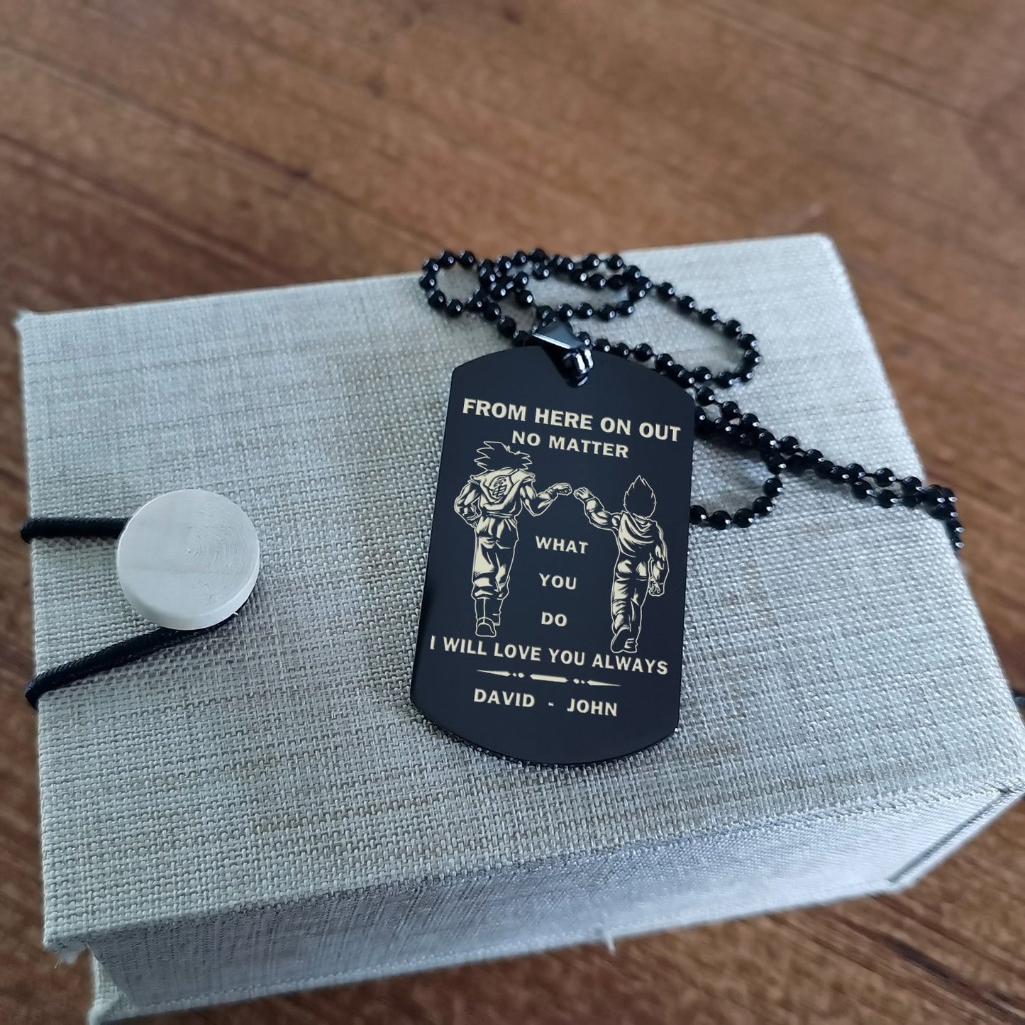 br46 from here on out no matter what you do i will love you always - dragon ball - goku vegeta- soldier - naruto - engraved dog necklace all style