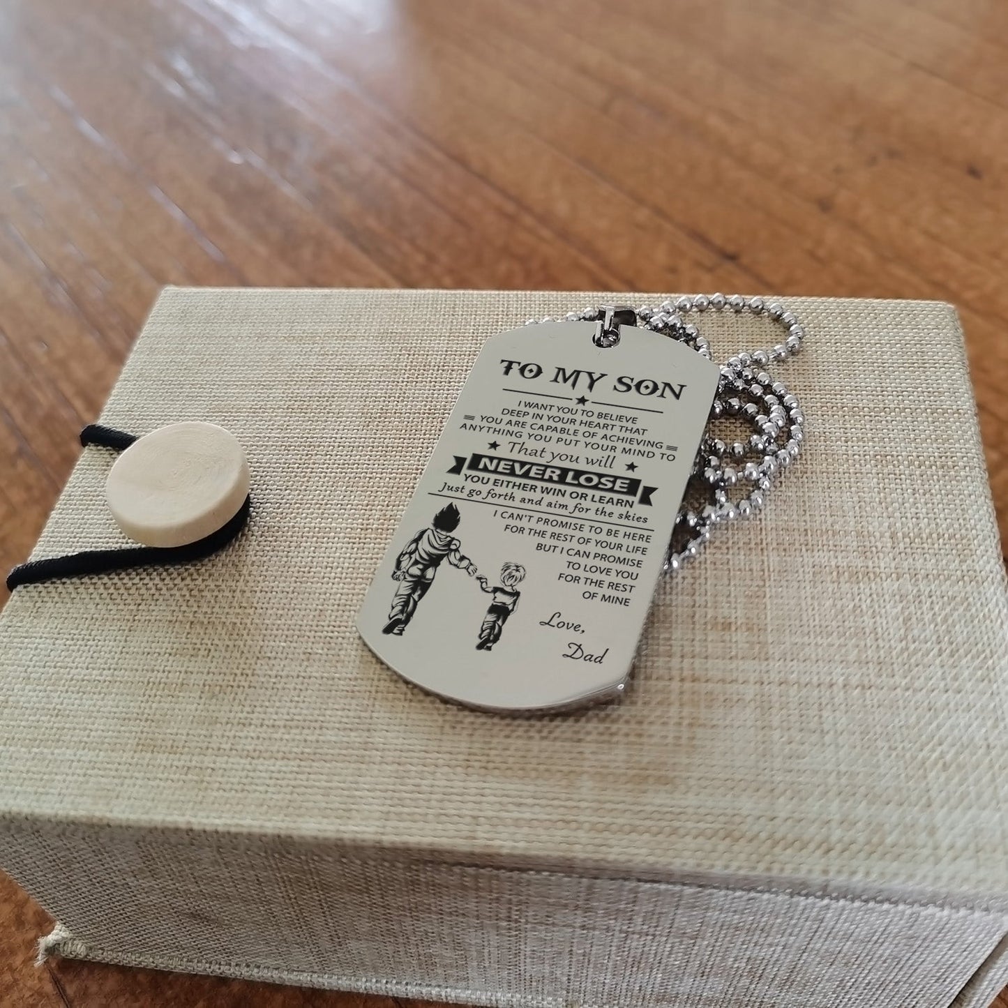 to my son-never lose - dragon ball - goku vegeta- soldier - engraved dog tag all style