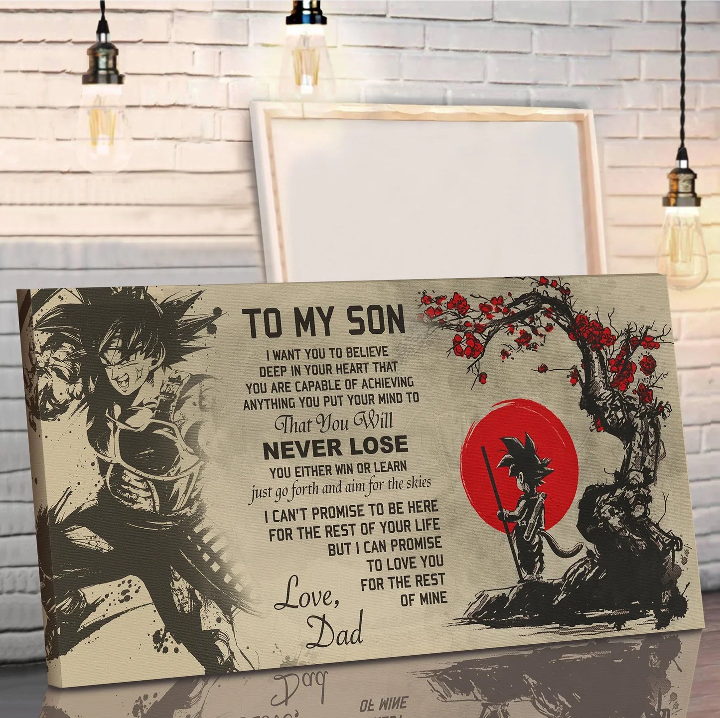 lighting frame canvas cv42 - to my son never lose - dragon ball - goku gohan