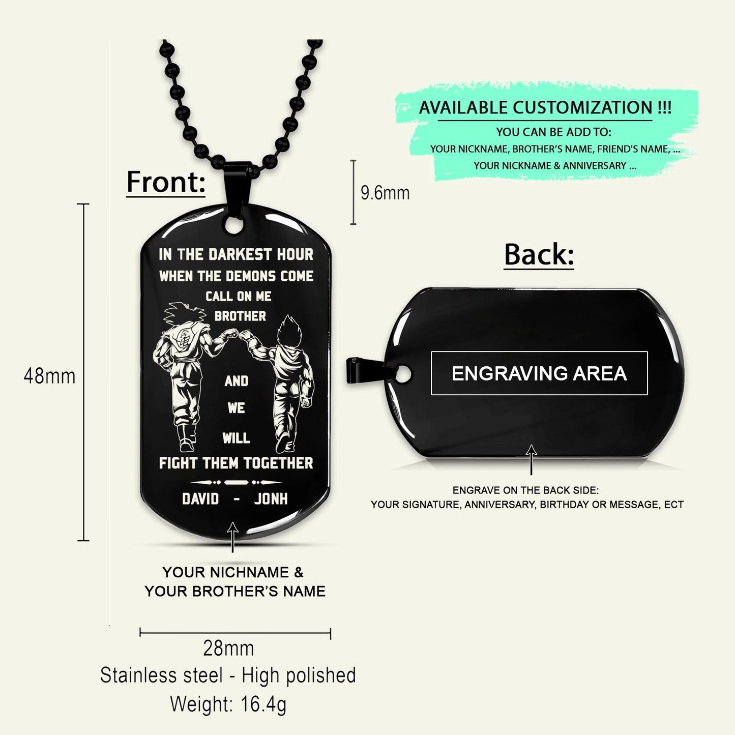 call on me brother- samurai- soldier - engraved dog tag all style