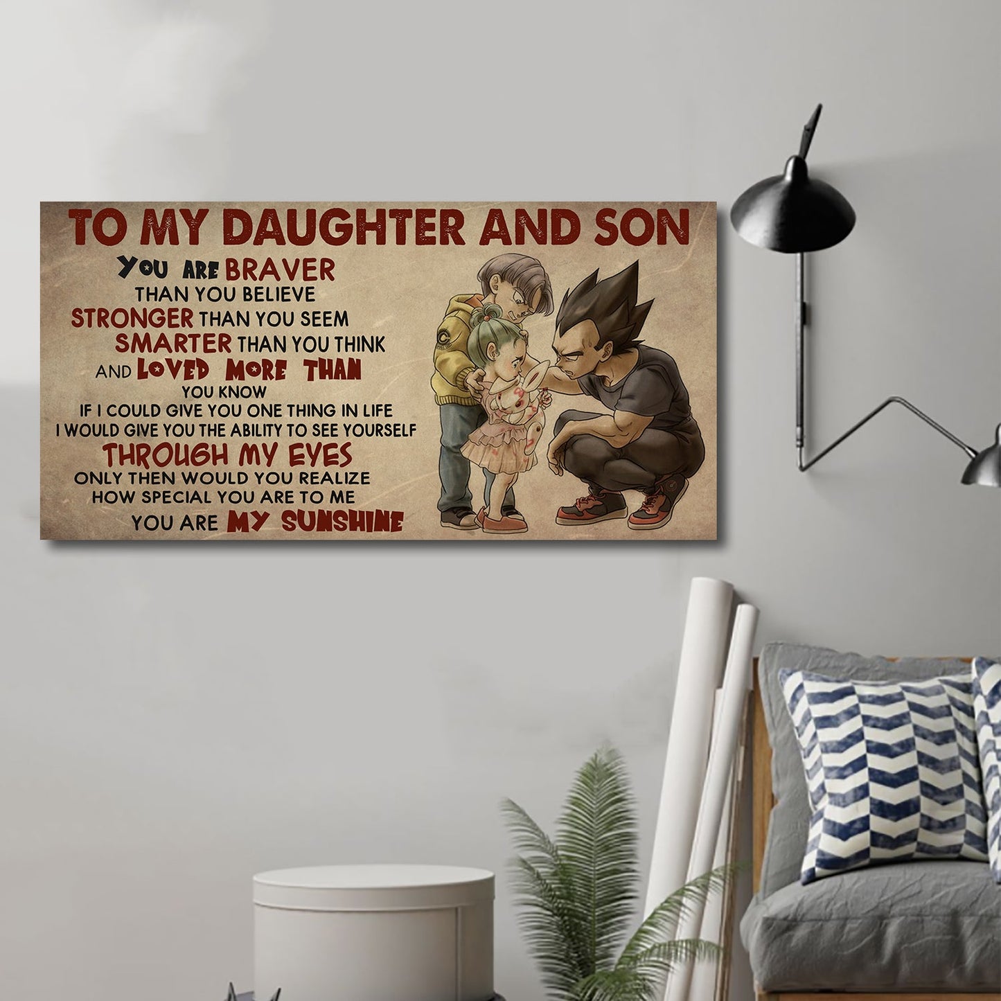 (cv34) to my dad- son- dragon ball - vegeta - you are my sunshine - canvas poster