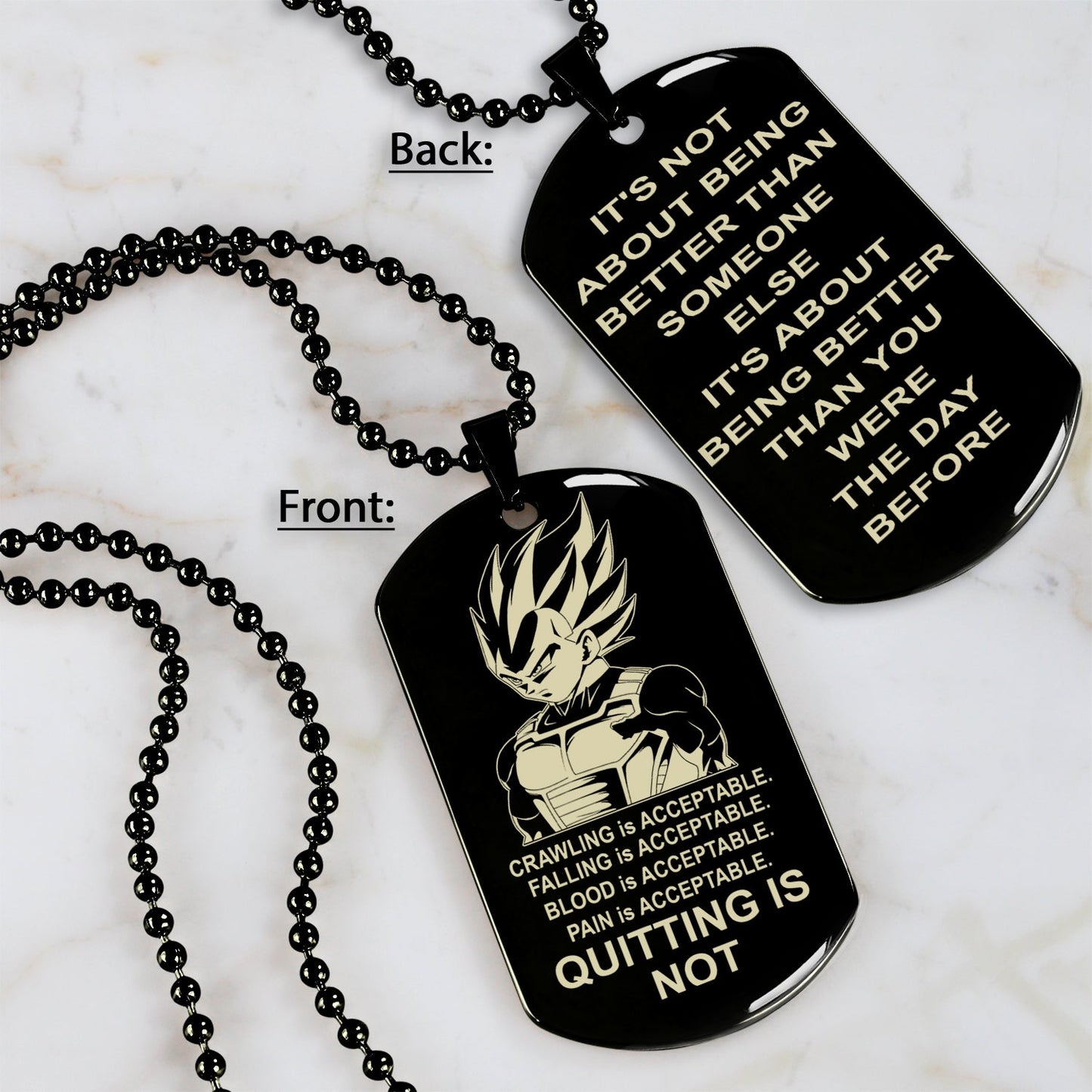 qt2 dog tag- quitting is not- dragon ball - goku vegeta- soldier - naruto - engraved dog necklace all style
