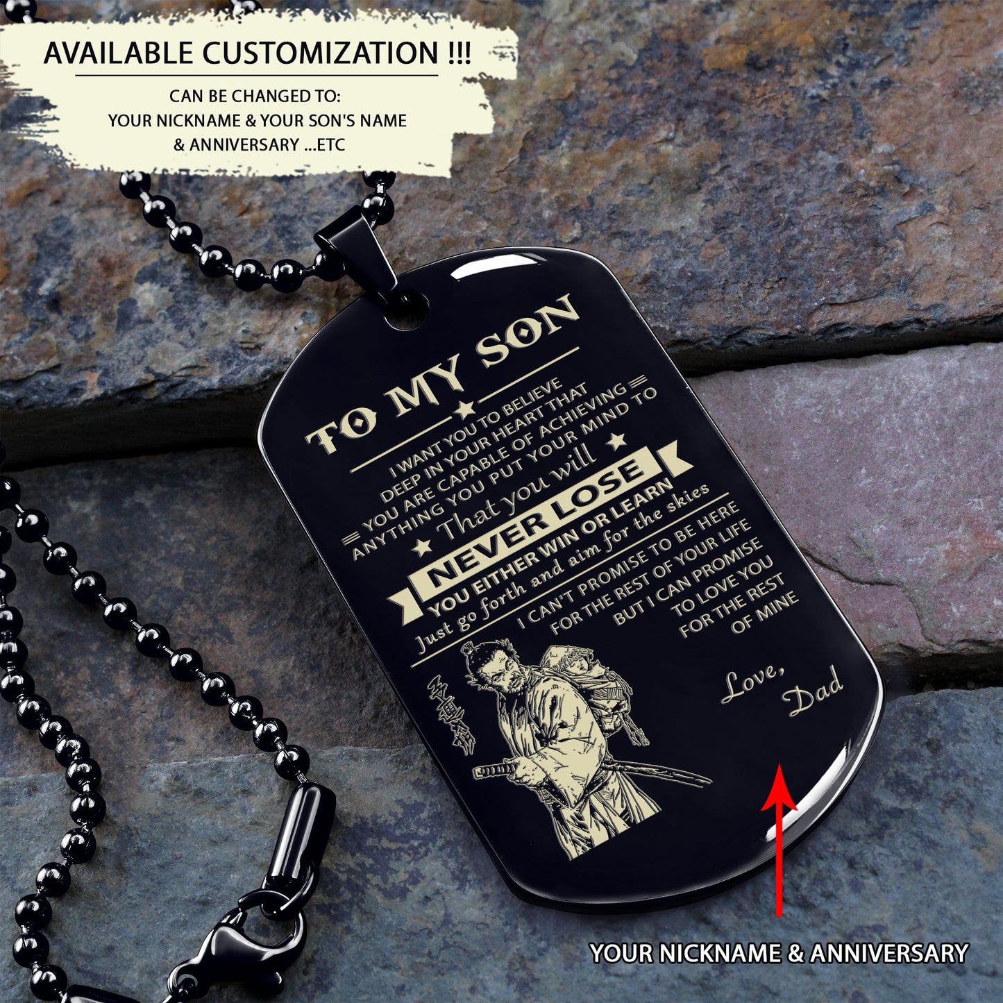 to my son-never lose - dragon ball - goku vegeta- soldier - engraved dog tag all style