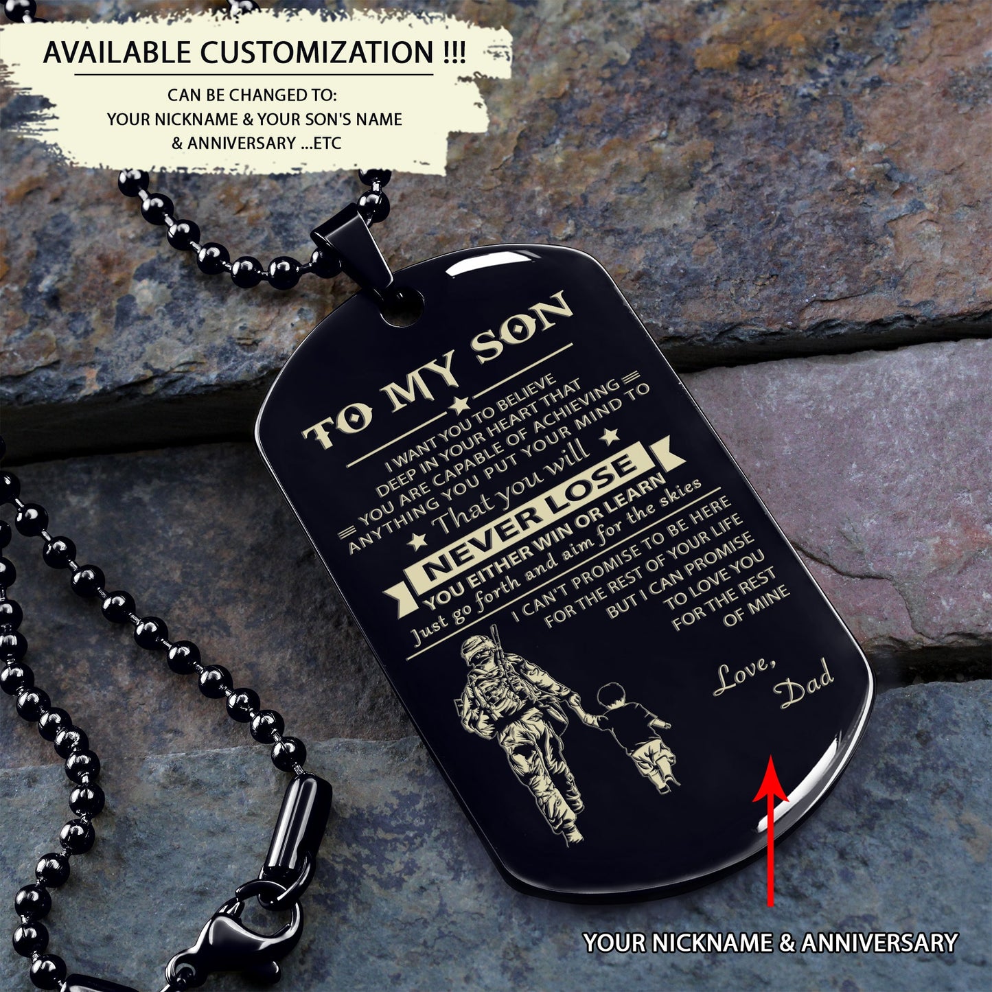 to my son-never lose - dragon ball - goku vegeta- soldier - engraved dog tag all style