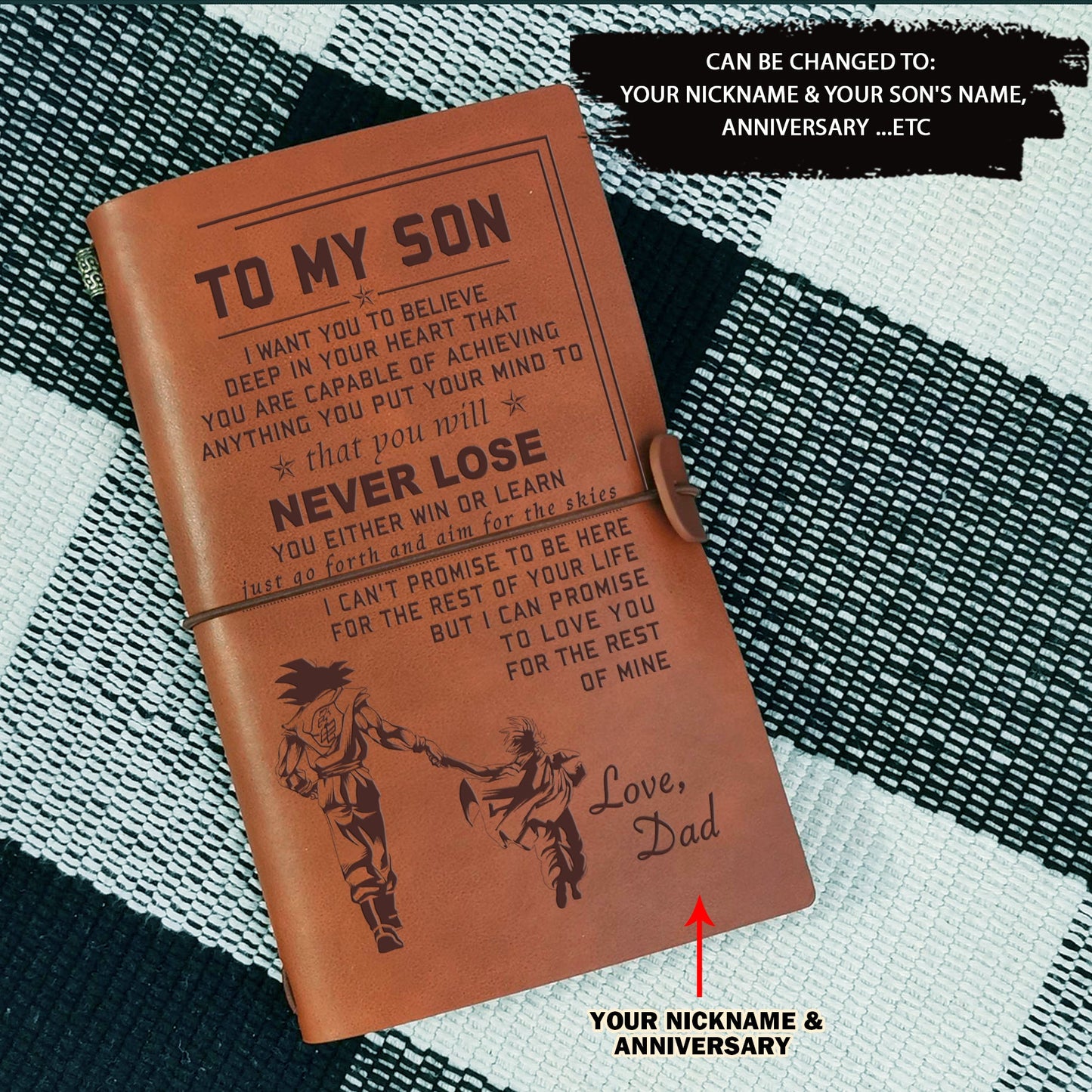 br14 - to my son -never lose- dragon ball - goku vegeta- soldier - naruto - engraved dog tag all style