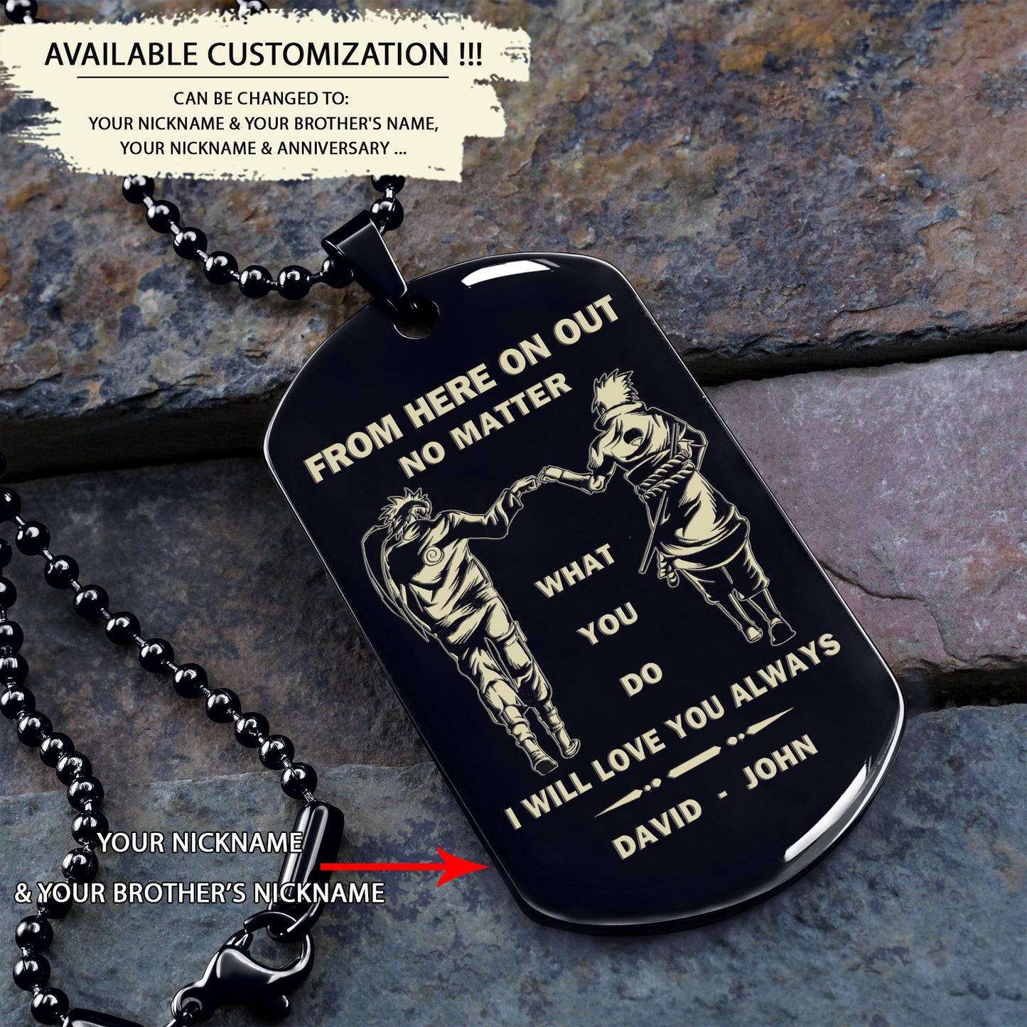 br46 from here on out no matter what you do i will love you always - dragon ball - goku vegeta- soldier - naruto - engraved dog necklace all style