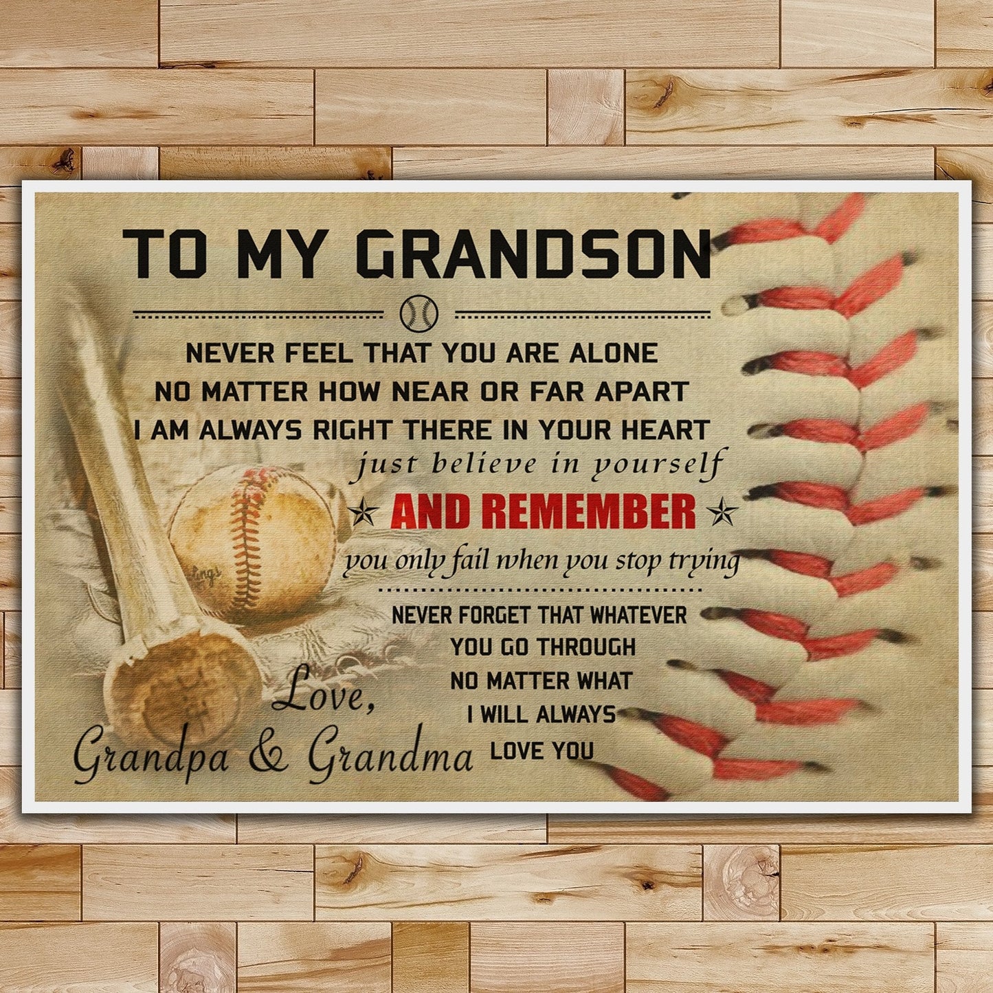 BA009 - To My Grandson - And Remember - Grandpa & Grandma - Baseball Poster