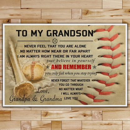 BA009 - To My Grandson - And Remember - Grandpa & Grandma - Baseball Poster