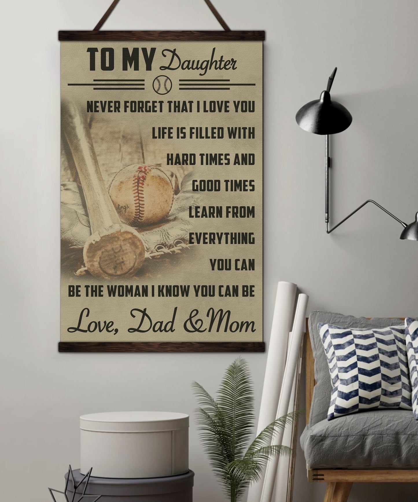 BA018 - To My Daughter - Good Time - Dad & Mom - Baseball Canvas With The Wood Frame