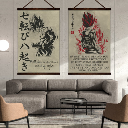 DR013 + DR029 - Fall Down Seven Times Stand Up Eight - Show No Mercy - Home Decoration - Vertical Poster - Vertical Canvas - Dragon Ball Canvas