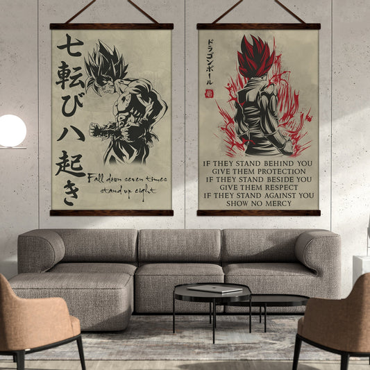 DR013 + DR029 - Fall Down Seven Times Stand Up Eight - Show No Mercy - Home Decoration - Vertical Poster - Vertical Canvas - Dragon Ball Canvas