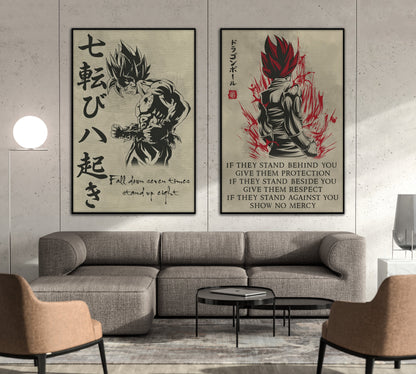 DR013 + DR029 - Fall Down Seven Times Stand Up Eight - Show No Mercy - Home Decoration - Vertical Poster - Vertical Canvas - Dragon Ball Canvas