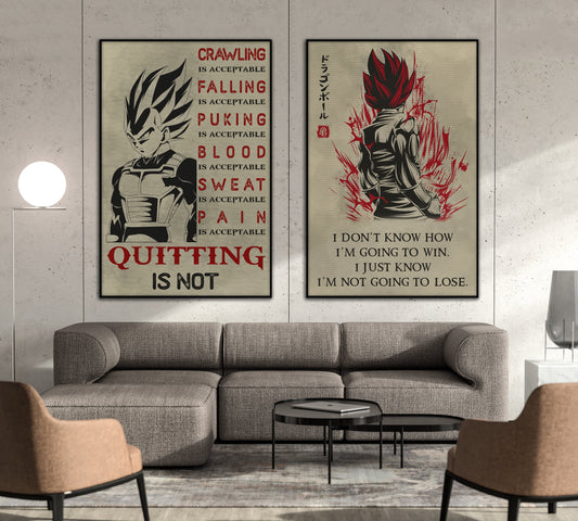 DR014 + DR058 - Quitting Is Not - I'm Not Going To Lose - Home Decoration - Vertical Poster - Vertical Canvas - Dragon Ball Poster