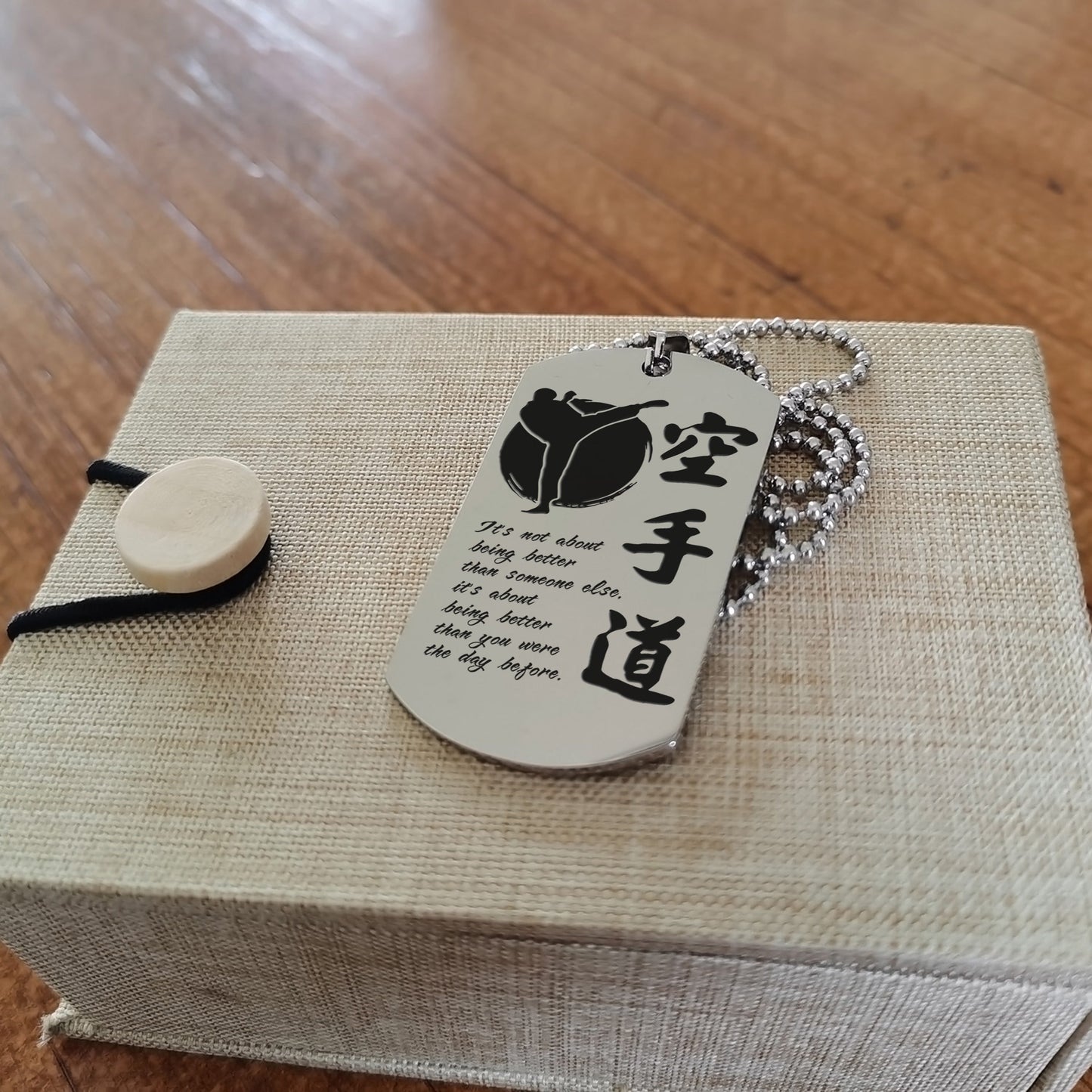 Engrave KAD012 - It's Not About Being Better Than Someone Else - It's About Being Better Than You Were The Day Before - Karate Silver Dogtag