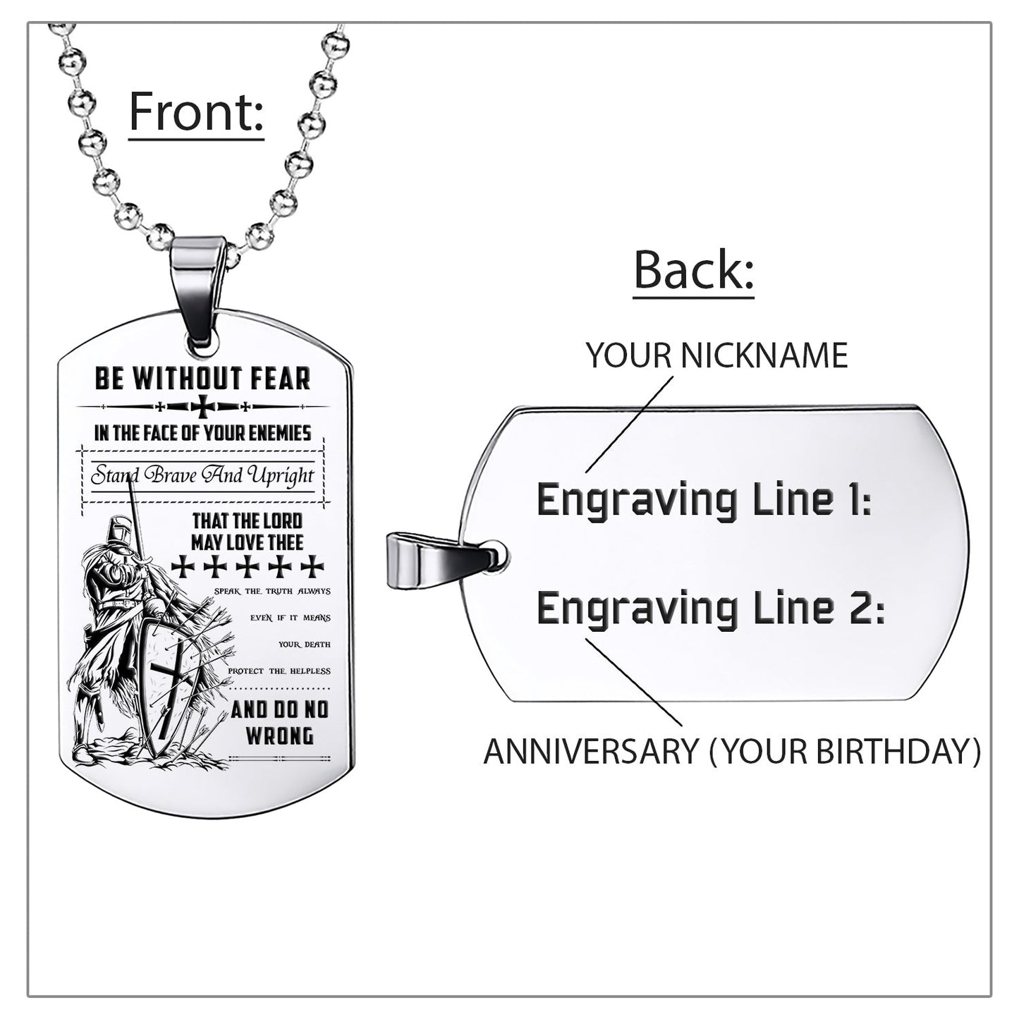 Engrave KTD004 - Be Without Fear - English - Knight Templar Dogtag