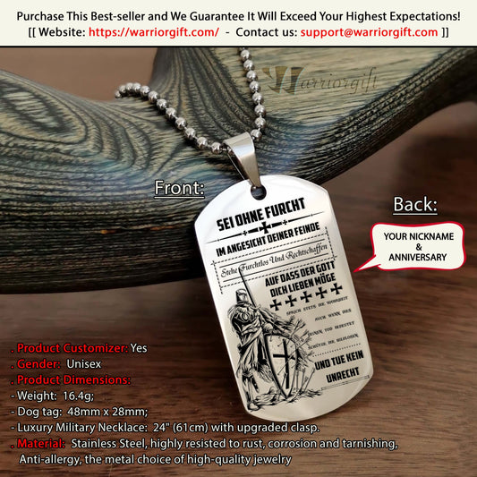 Engrave KTD005 - Be Without Fear - German - Knight Templar Dogtag