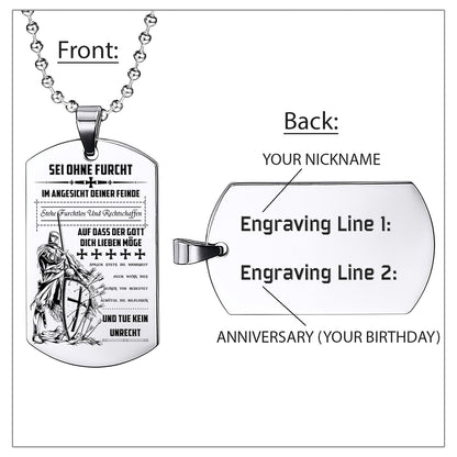 Engrave KTD005 - Be Without Fear - German - Knight Templar Dogtag