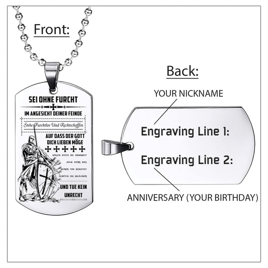 Engrave KTD005 - Be Without Fear - German - Knight Templar Dogtag