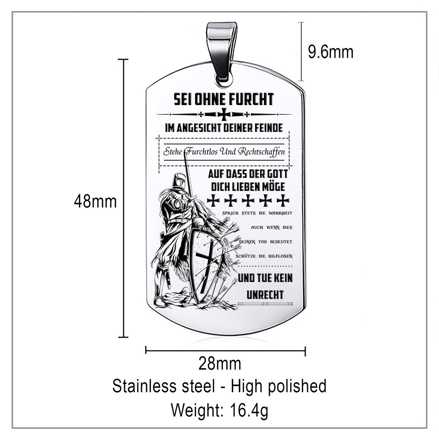Engrave KTD005 - Be Without Fear - German - Knight Templar Dogtag