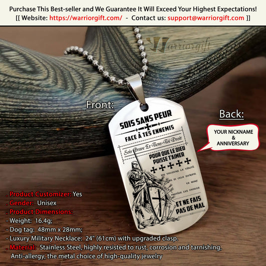 Engrave KTD006 - Be Without Fear - French - Knight Templar Dogtag