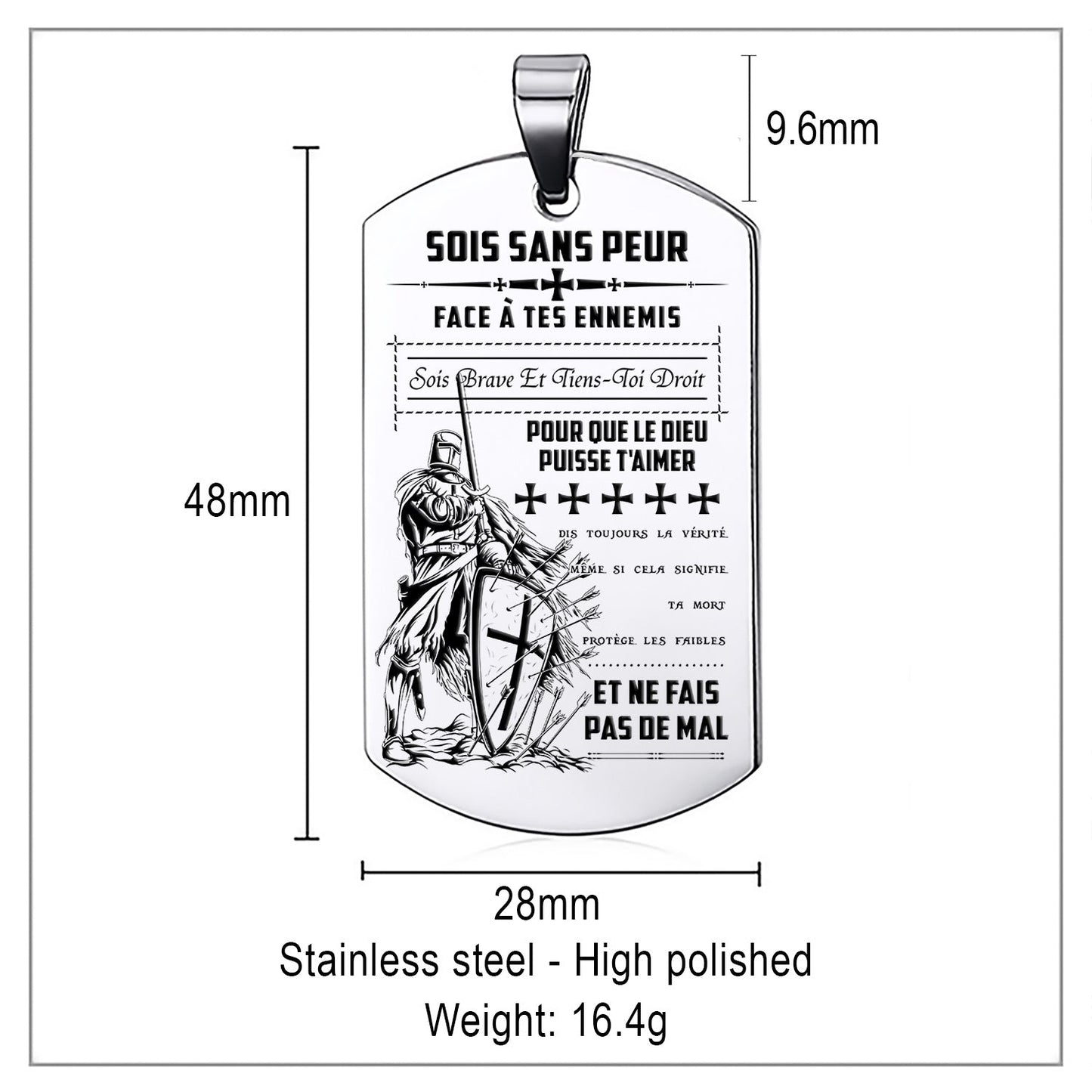 Engrave KTD006 - Be Without Fear - French - Knight Templar Dogtag