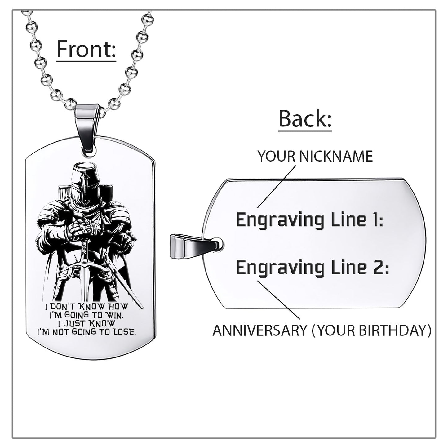 engrave ktd007 - i'm not going to lose - knight templar dogtag