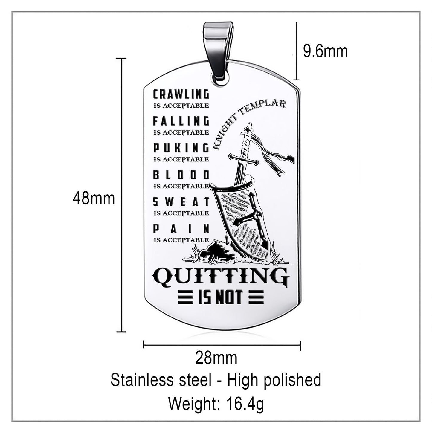 engrave ktd012 - quitting is not - knight templar dogtag