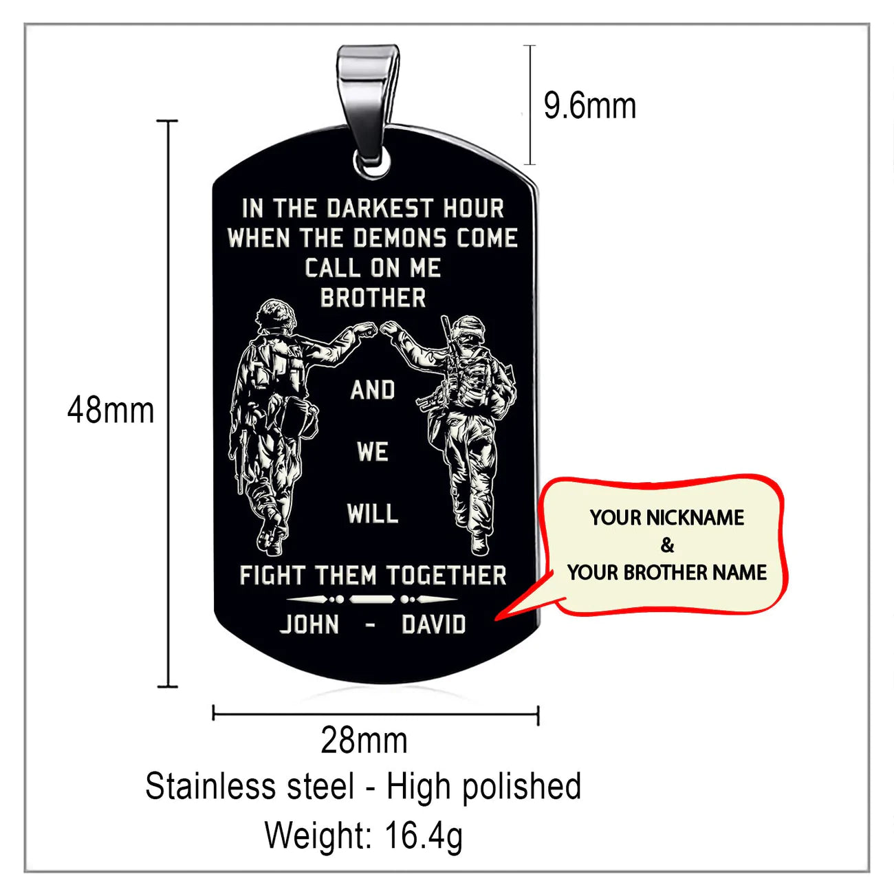 sd call on me brother engraved dog tag
