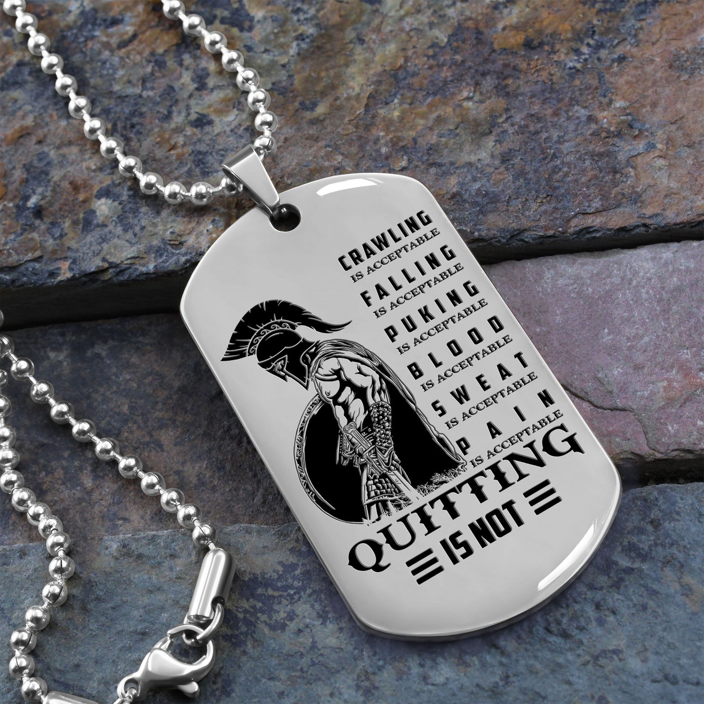 WAD011 - Quitting Is Not - Warrior Dog Tag - Engrave Sliver Dog Tag