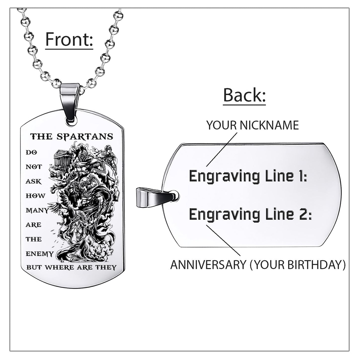 WAD012 - The Spartan - Warrior Dog Tag - Engrave Sliver Dog Tag
