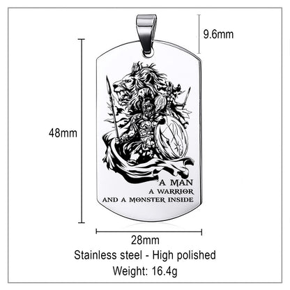 WAD013 - A Man - A Warrior - And A Monster Inside - Warrior Dog Tag - Engrave Sliver Dog Tag