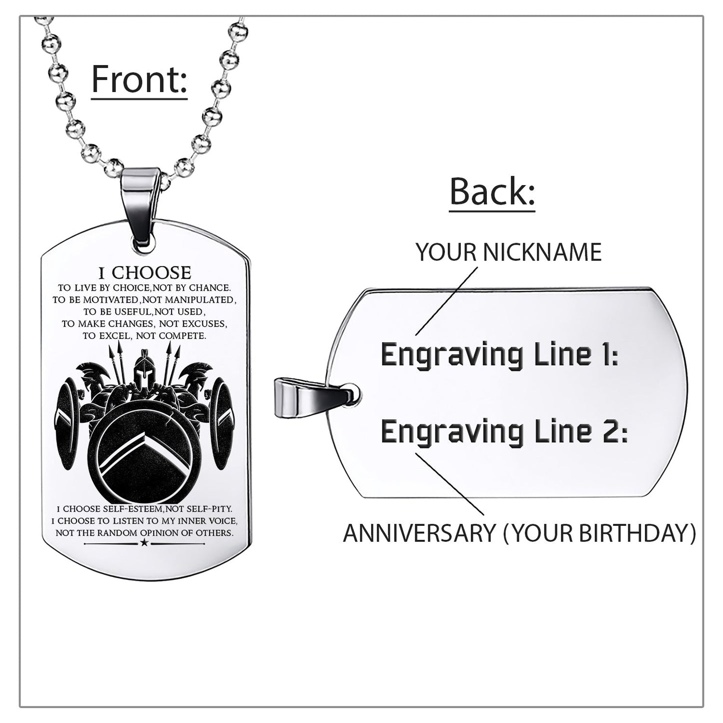 WAD017 - I Choose - English - Warrior Dog Tag - Engrave Sliver Dog Tag