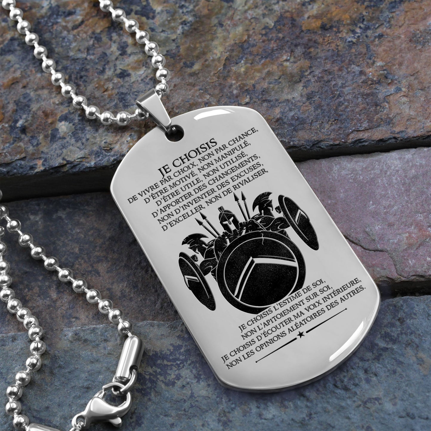 WAD019 - I Choose - French - Warrior Dog Tag - Engrave Sliver Dog Tag