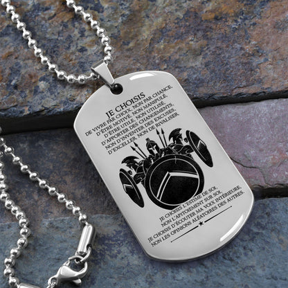 WAD019 - I Choose - French - Warrior Dog Tag - Engrave Sliver Dog Tag