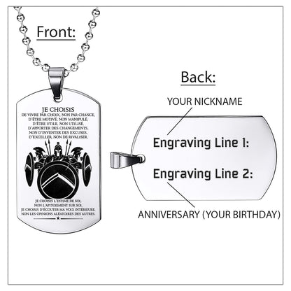 WAD019 - I Choose - French - Warrior Dog Tag - Engrave Sliver Dog Tag