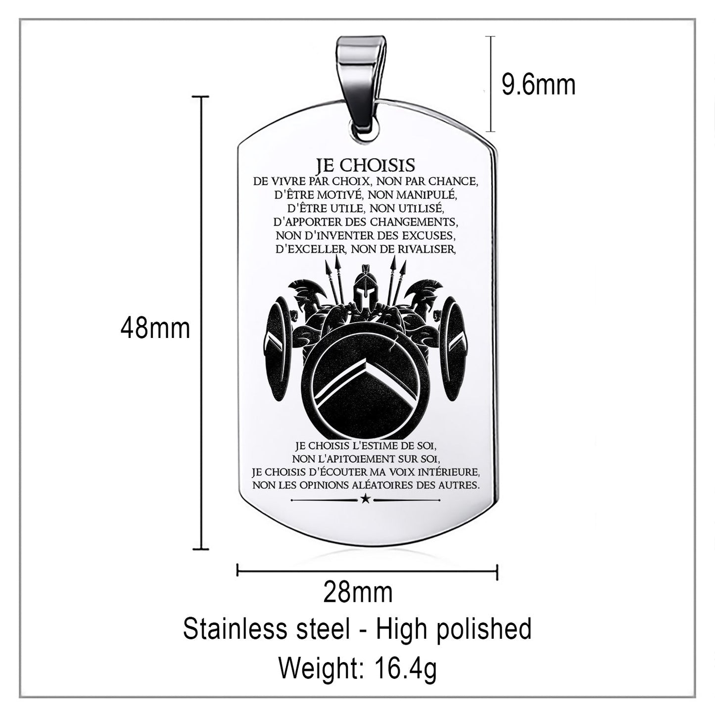 WAD019 - I Choose - French - Warrior Dog Tag - Engrave Sliver Dog Tag