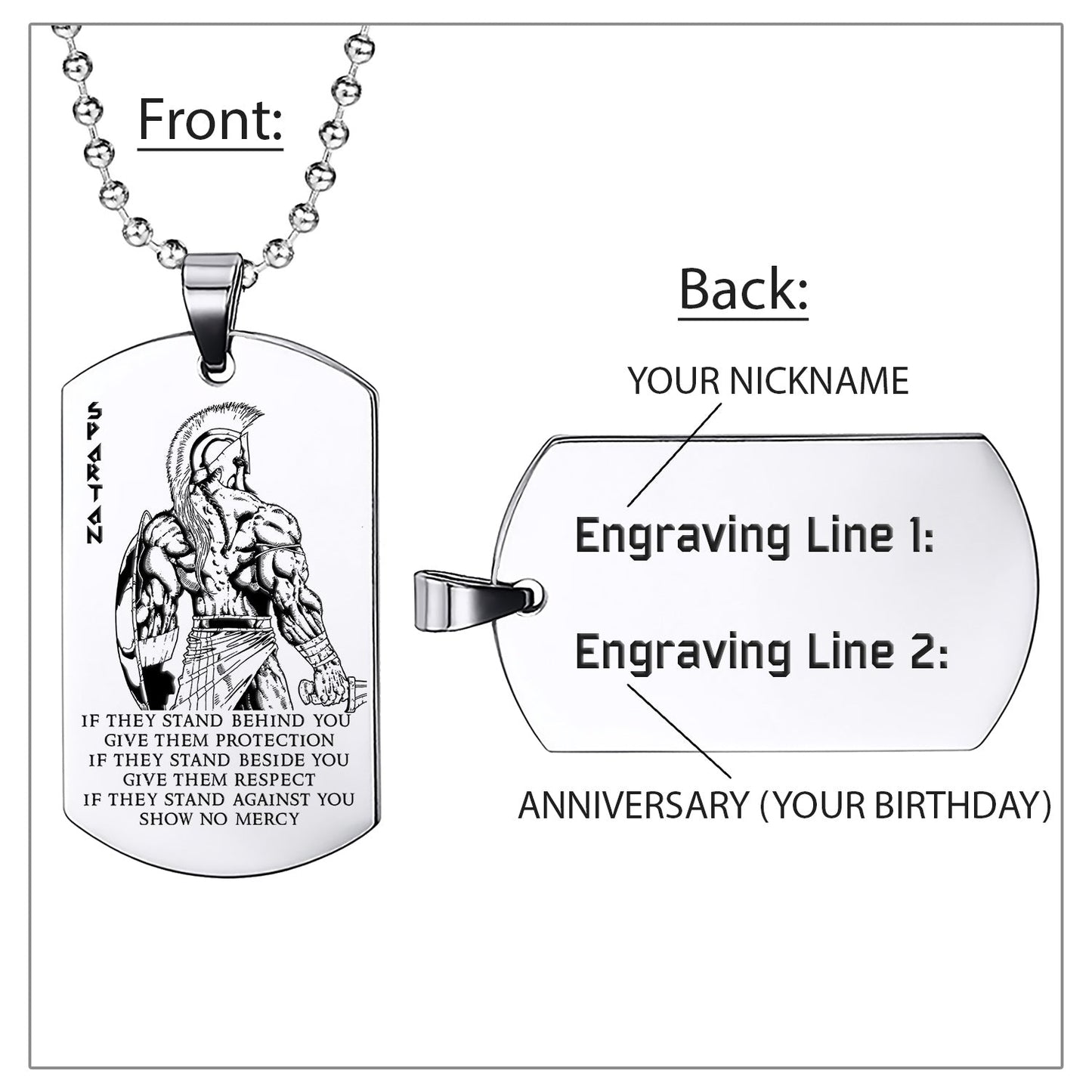 WAD020 - If - Show No Mercy - Warrior Dog Tag - Engrave Sliver Dog Tag