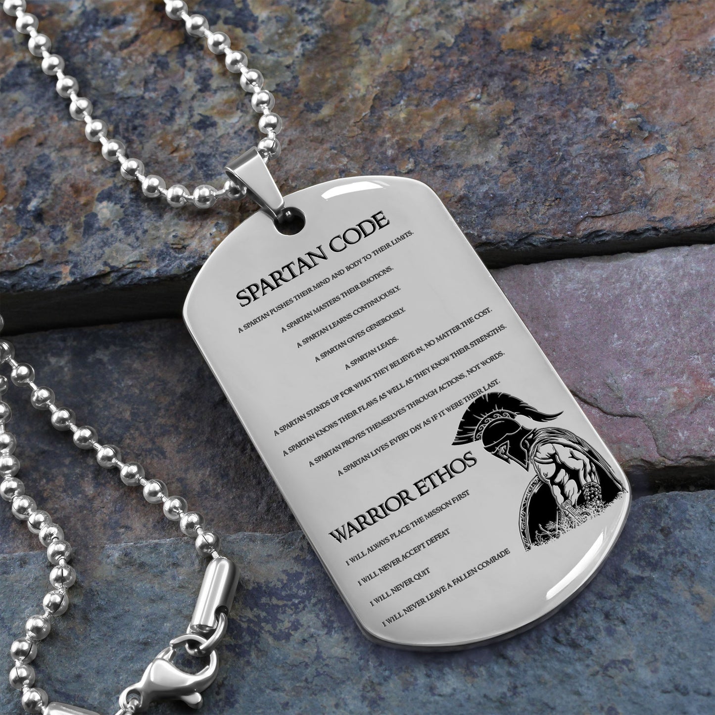 WAD021 - Spartan Code - English - Warrior Dog Tag - Engrave Sliver Dog Tag
