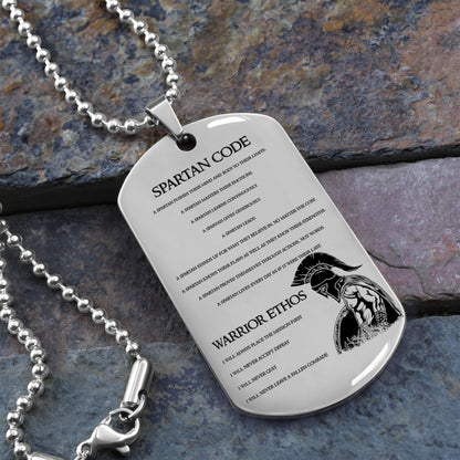 WAD021 - Spartan Code - English - Warrior Dog Tag - Engrave Sliver Dog Tag
